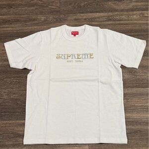 Supreme Nouveau Logo Tee White Gold Silver Medium EUC